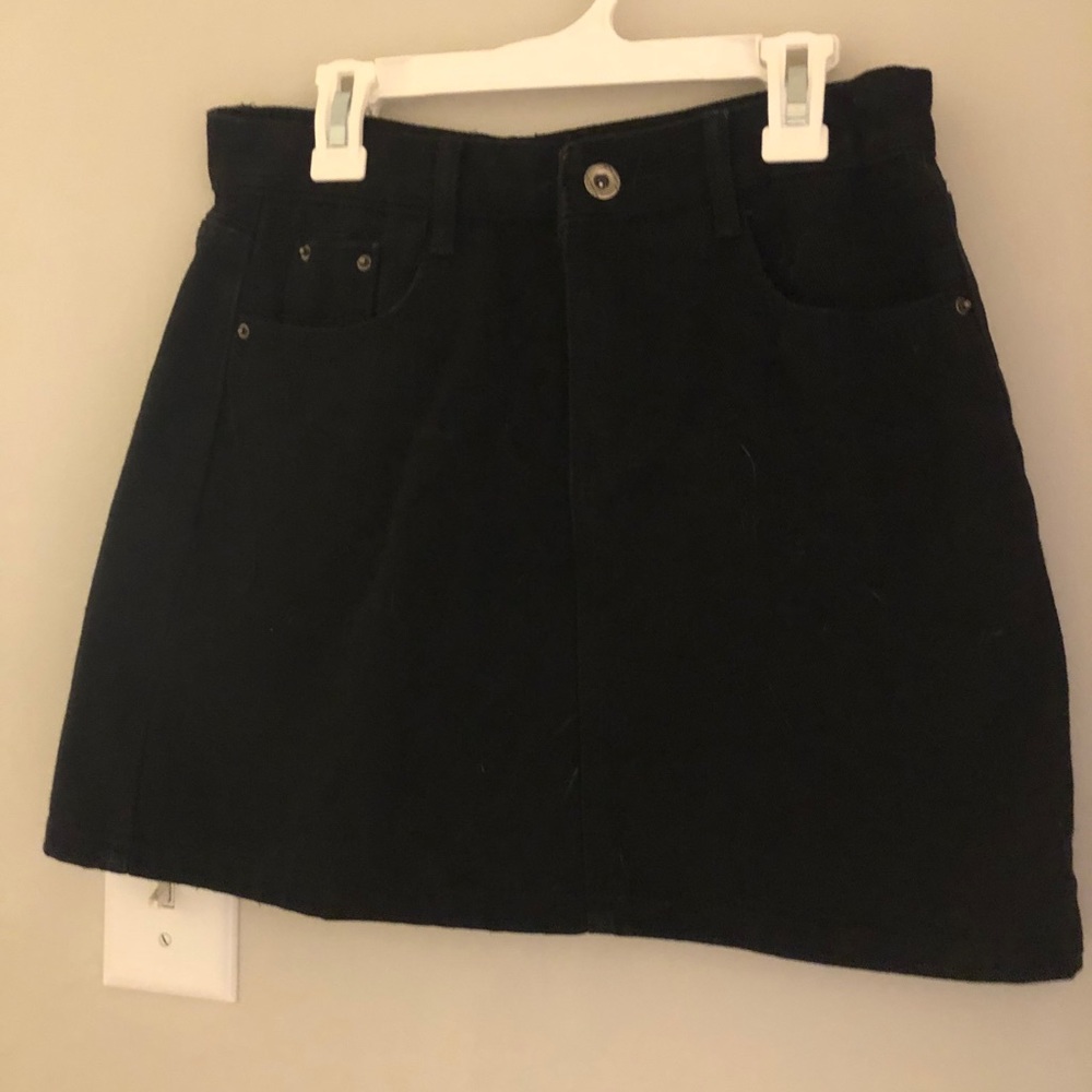 Black denim mini skirt